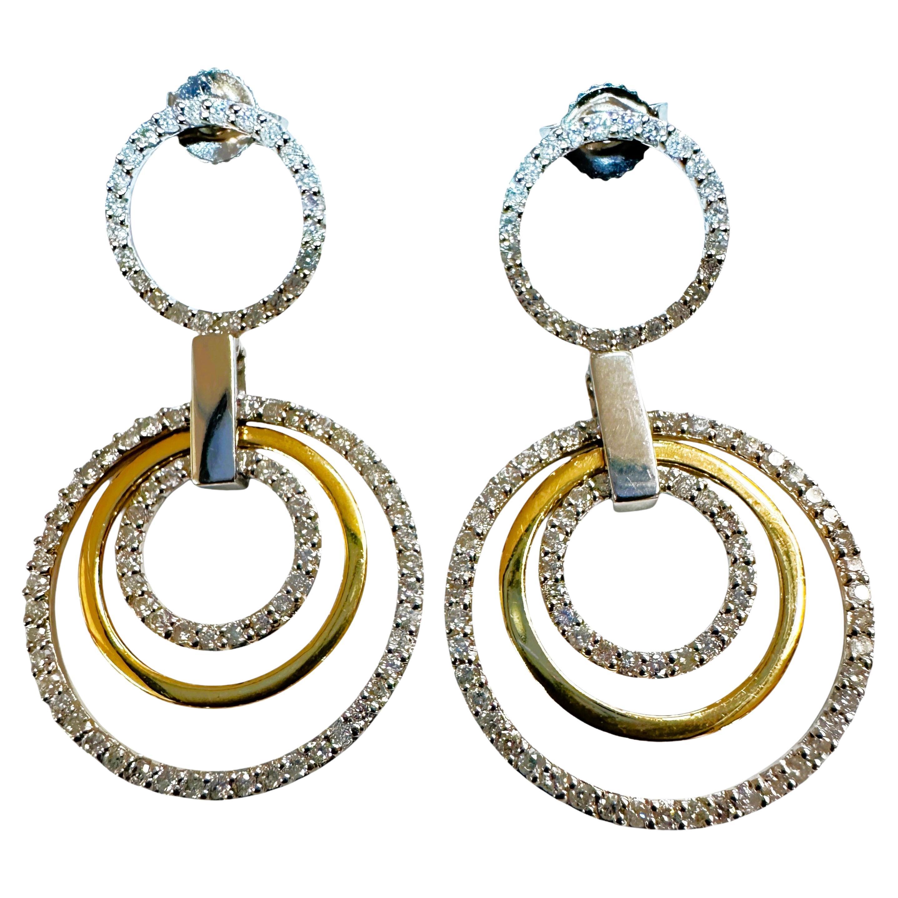 14k White & Yellow Gold Brilliant Cut Diamond Drop Post Earrings - Hallmarked