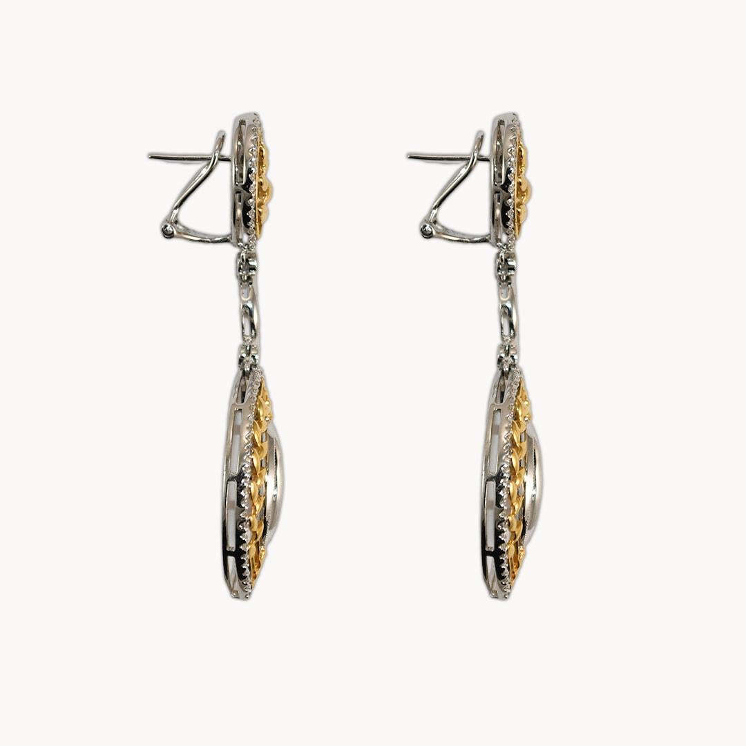 Single Cut 14K White & Yellow Gold Dangle Earrings & Pendant Set For Sale