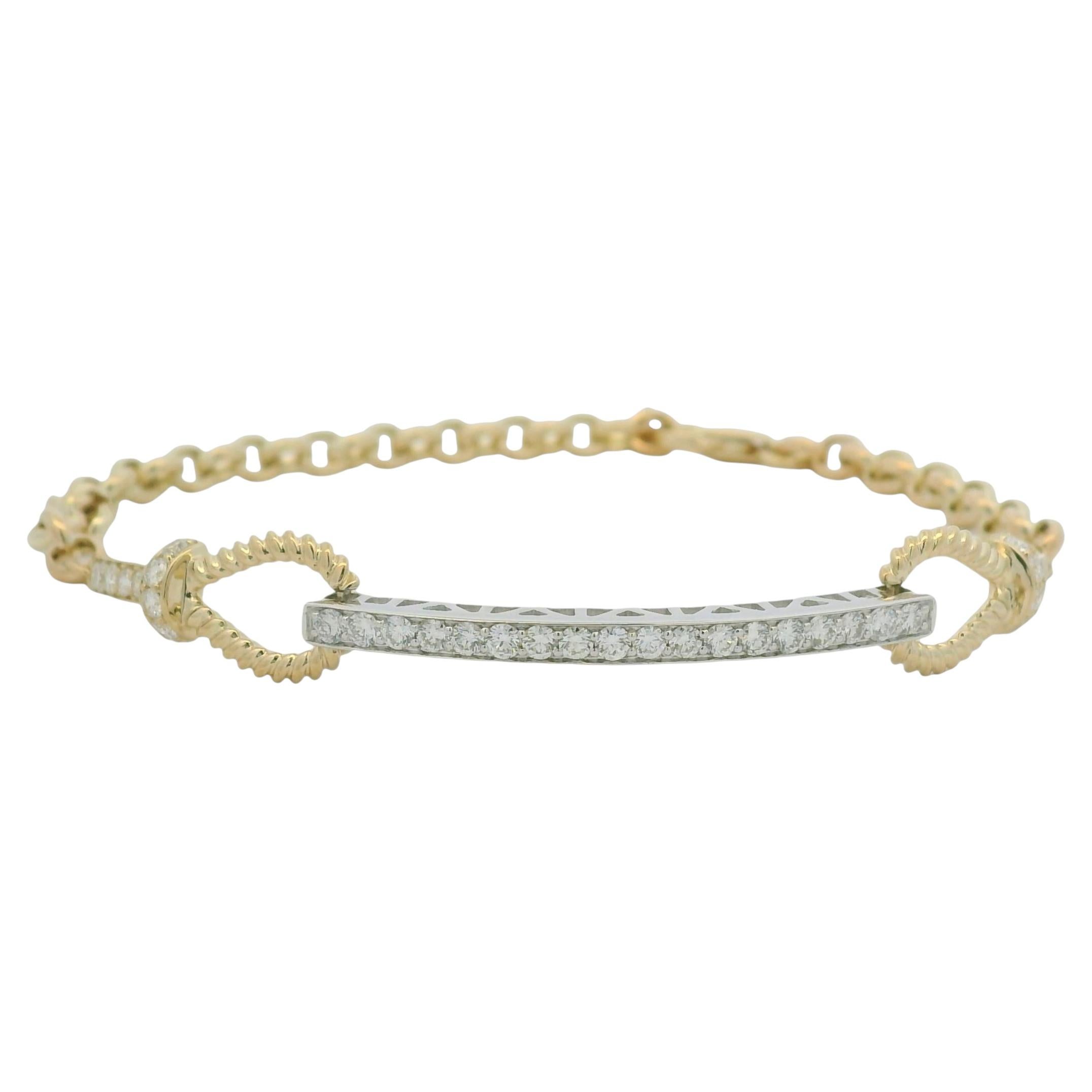 Pulsera ajustable con eslabones en forma de barra y diamantes, en oro blanco y amarillo de 14 quilates. Disponible