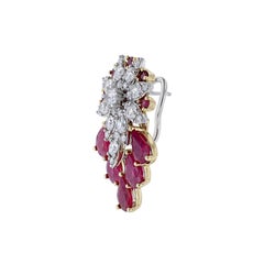 Pendientes gota de oro blanco y amarillo de 14 quilates con acento de diamantes y rubíes florales