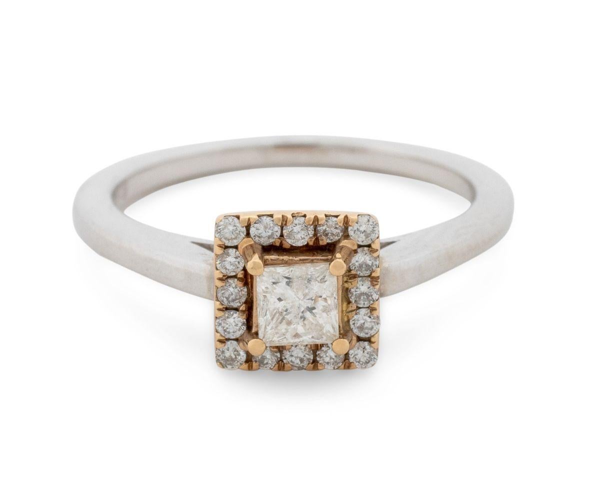 14K White & Yellow Gold Diamond Ring Moderno en venta