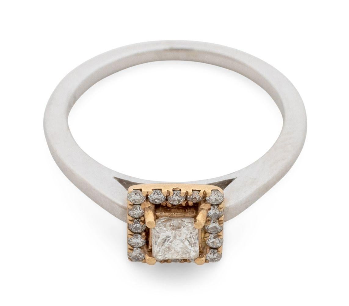 14K White & Yellow Gold Diamond Ring Corte princesa en venta