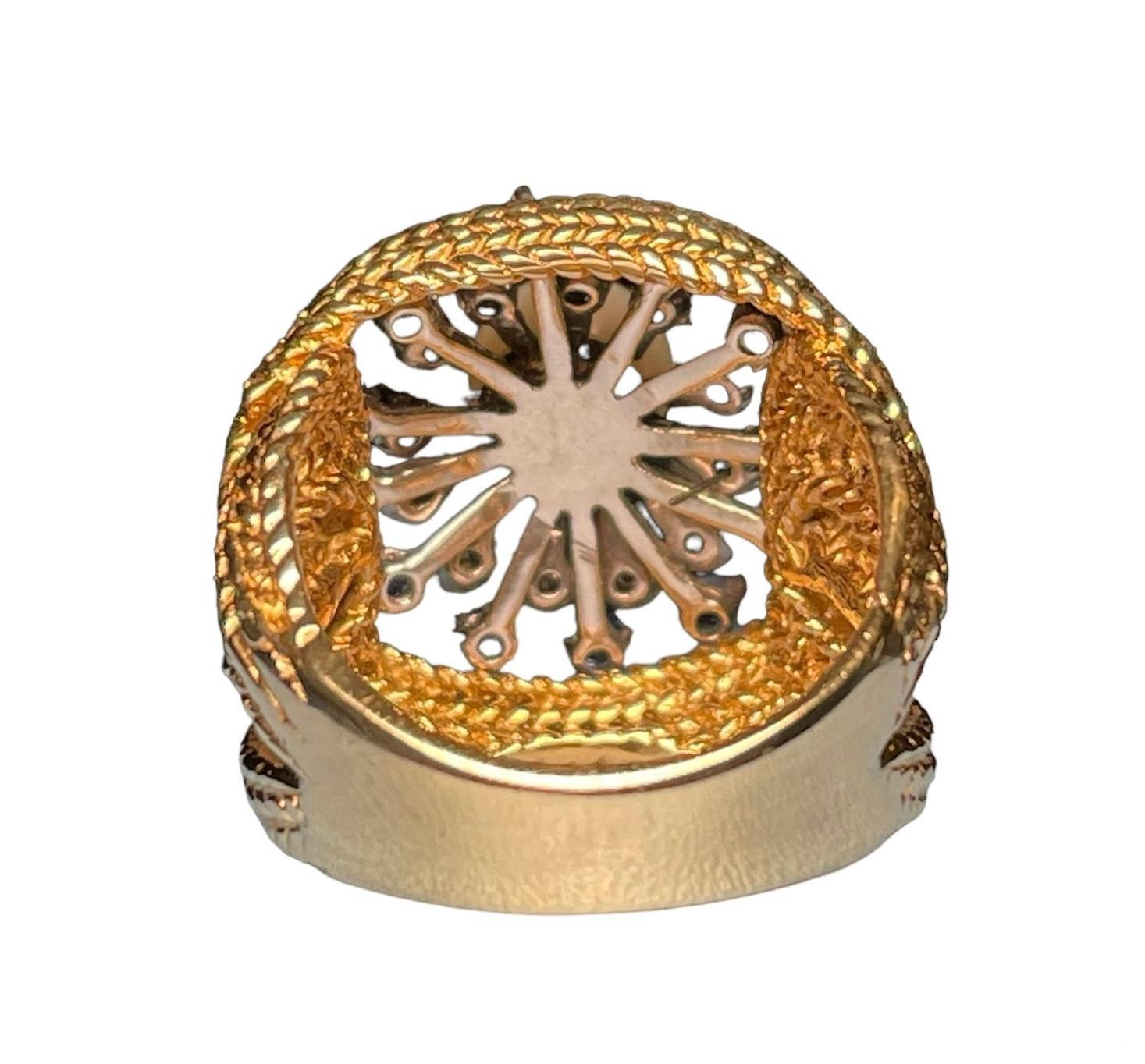 Bague cocktail en or blanc/jaune 14 carats, diamants, perles et saphirs en vente 6