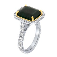 14K White & Yellow Gold GIA Certified 7.51 Carat Green Emerald Halo Diamond Ring