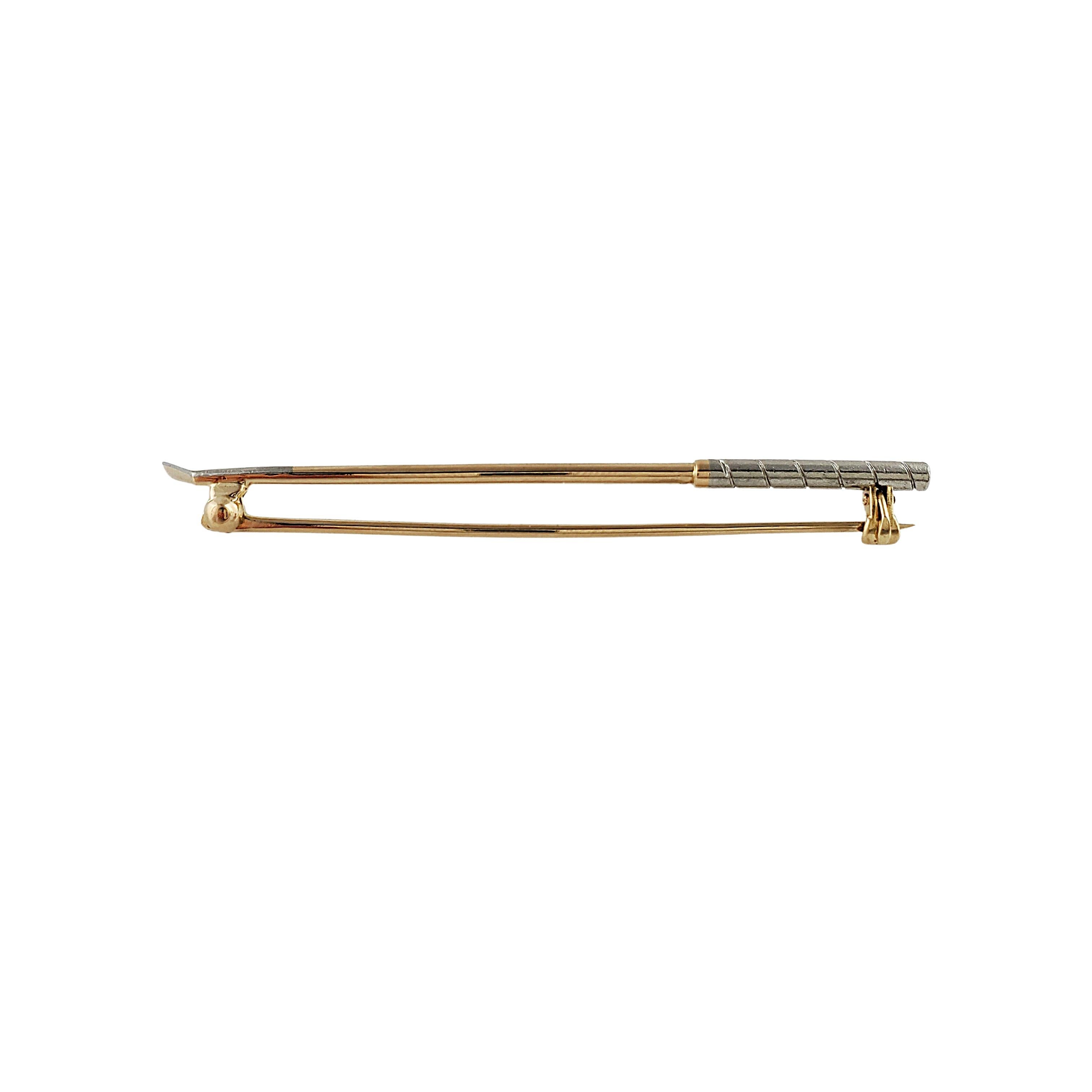 Vintage 14K White & Yellow Gold Golf Club Pin

Take a swing with this pin!! This golf club pin is a mixture of 14k white and yellow gold and is also a good representation of a real golf club. The pin part is the length of the golf club which will