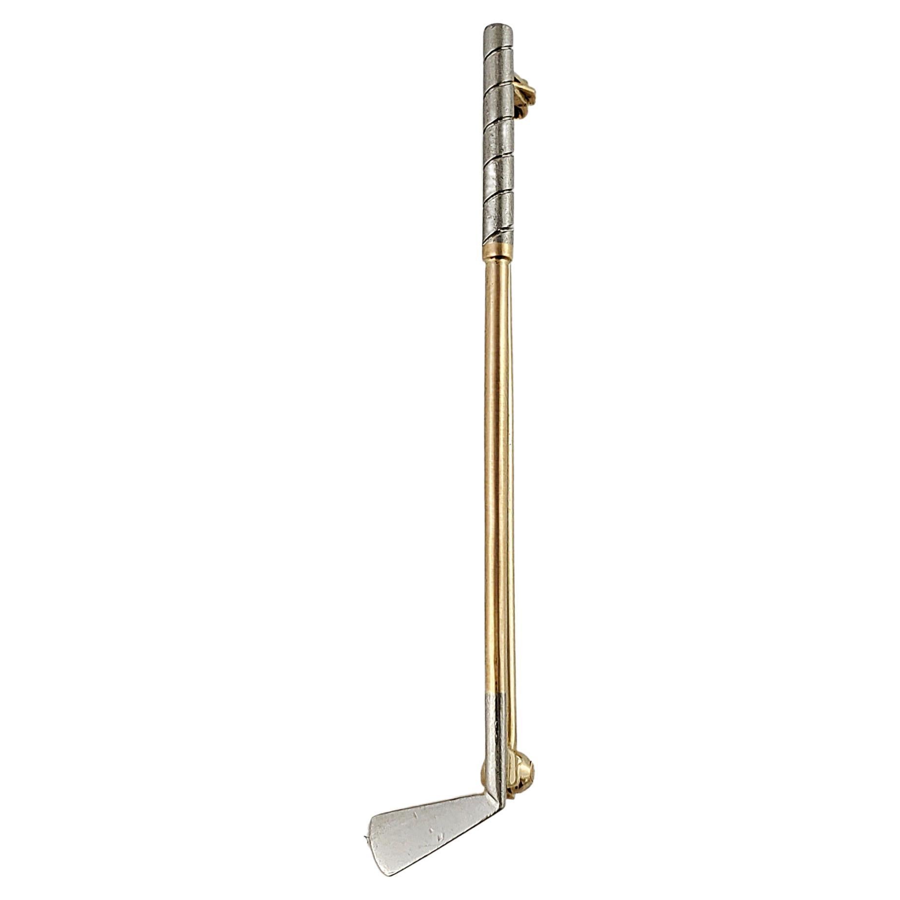 14K White & Yellow Gold Golf Club Pin For Sale