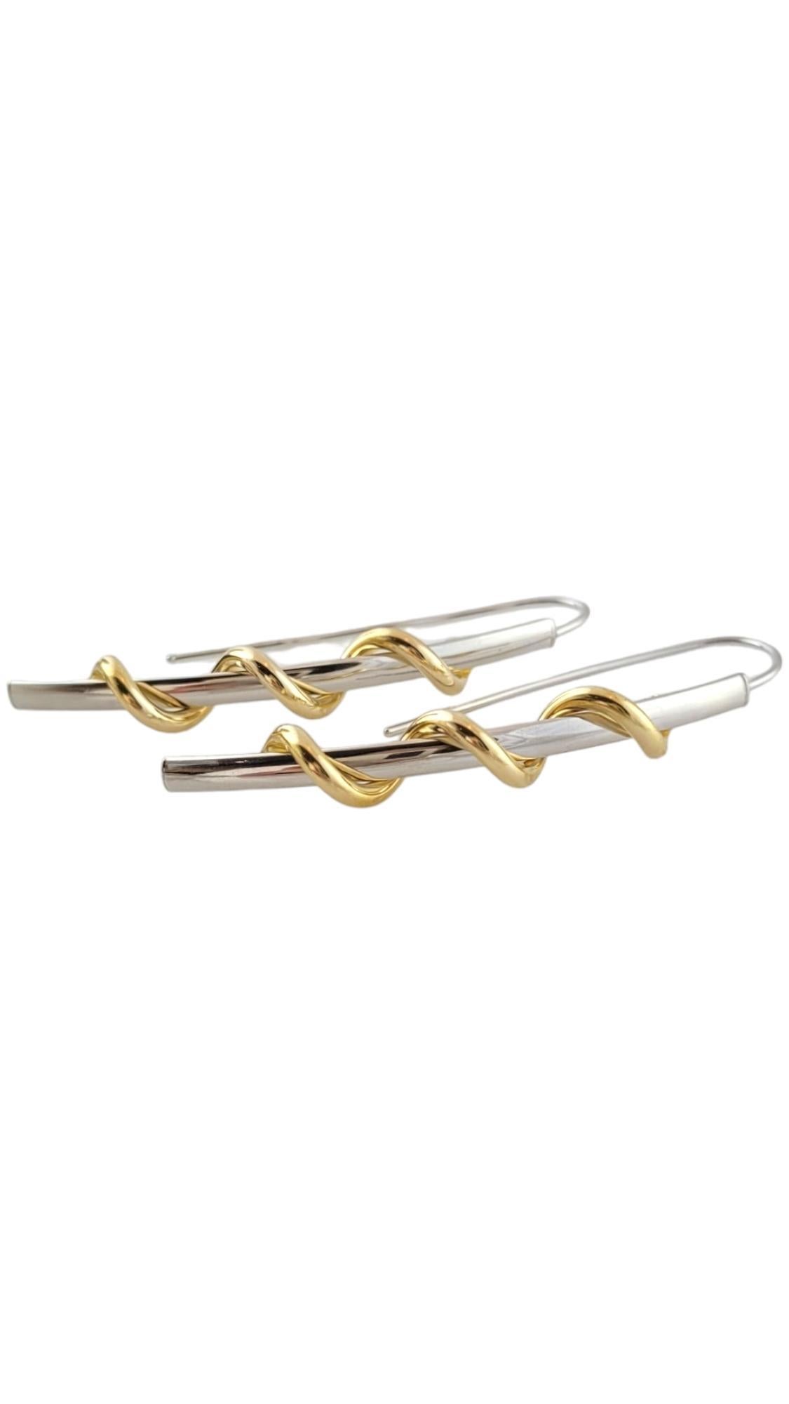 14K White & Yellow Gold Long Twist Corkscrew Earrings #17383 In Good Condition In Washington Depot, CT