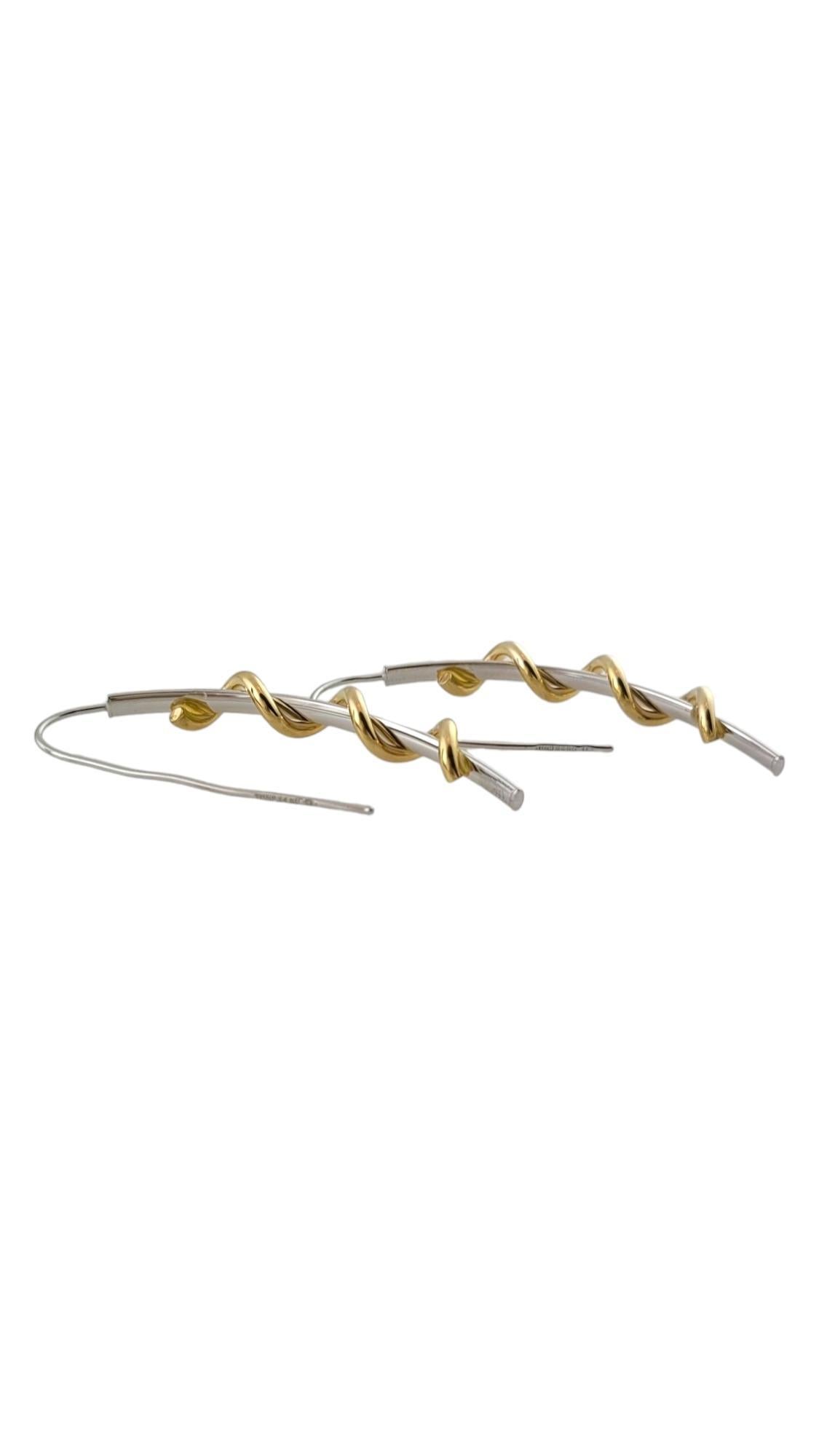 Women's 14K White & Yellow Gold Long Twist Corkscrew Earrings #17383