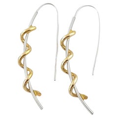 14K White & Yellow Gold Long Twist Corkscrew Earrings #17383