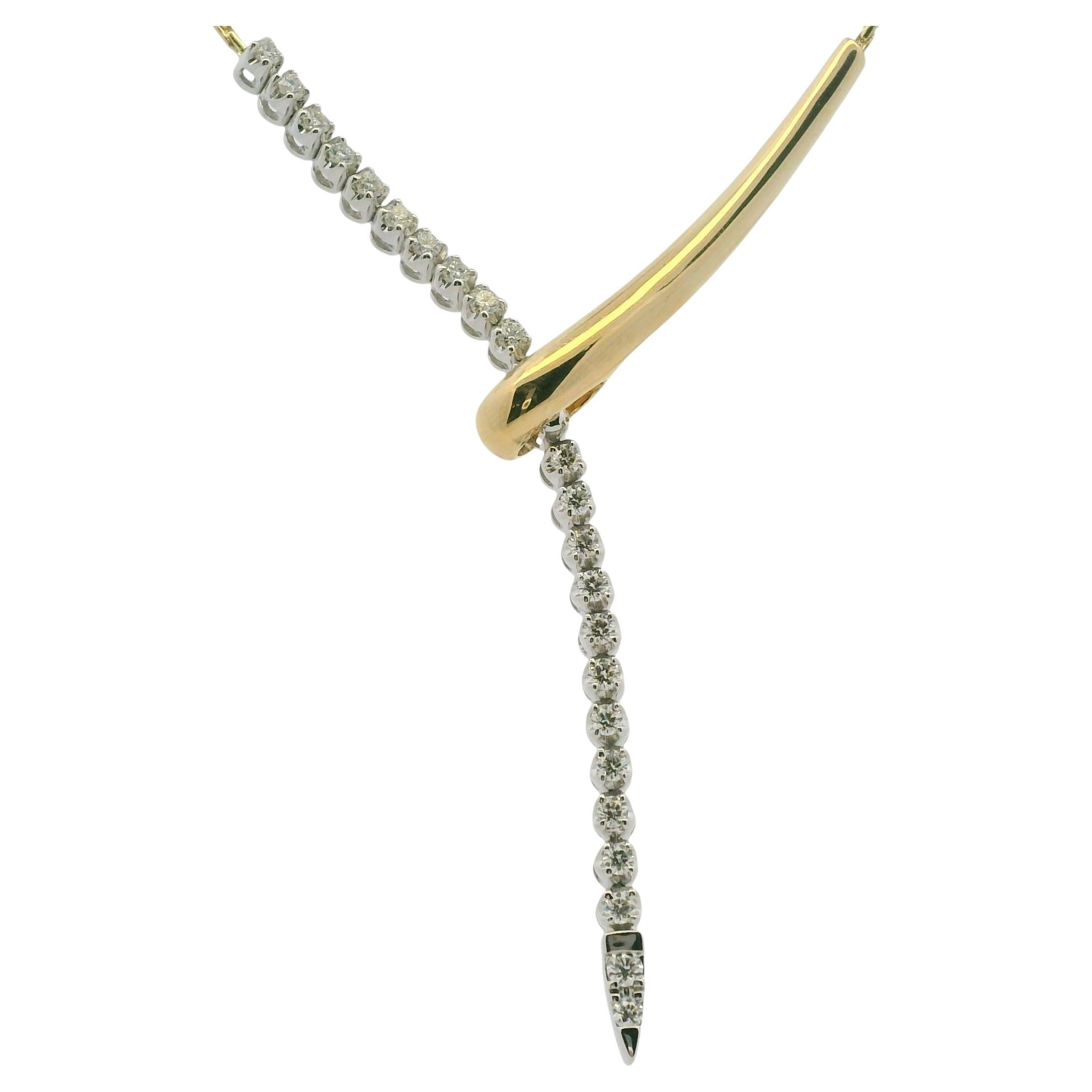Collier lariat en or blanc et jaune 14 carats avec diamants naturels – En stock