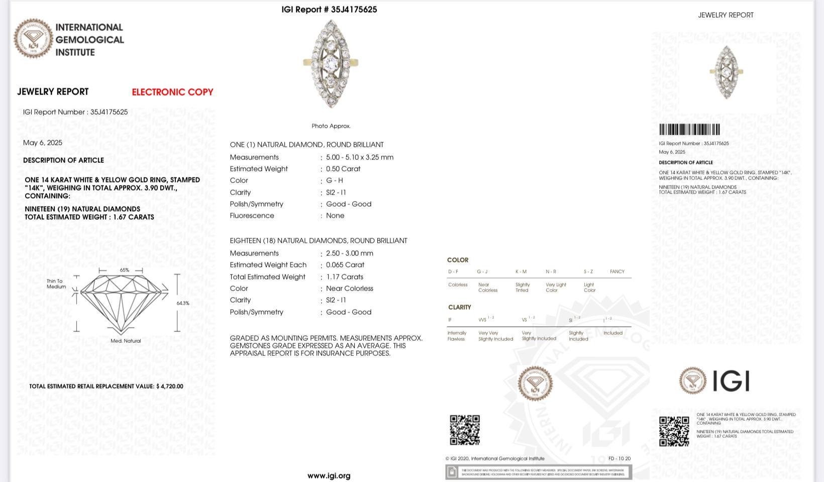 14K White & Yellow Gold Ring with 1.67 Carats of Natural Diamonds, Size 6 For Sale 1
