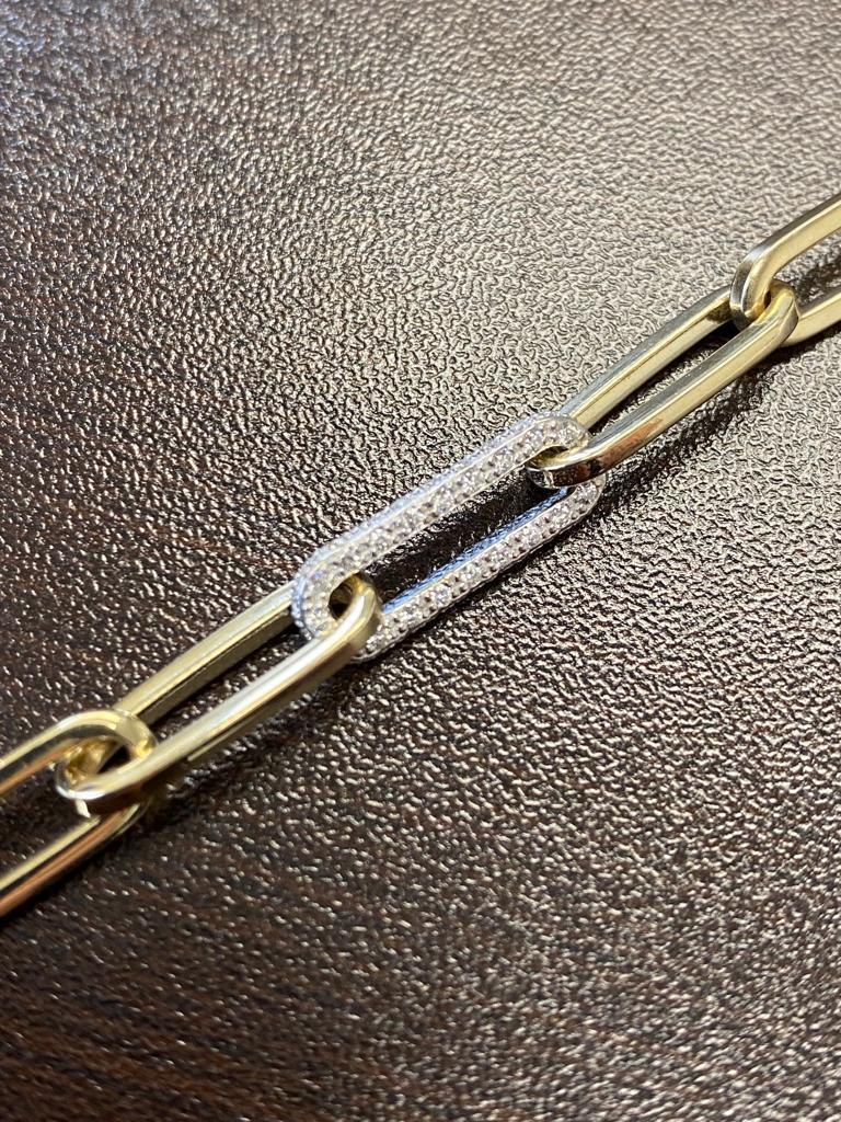 Taille ronde Bracelet à clips papier blanc/jaune 14 carats en vente