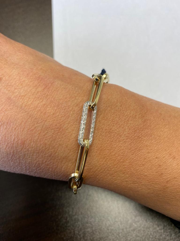 14K White/Yellow Paperclip Bracelet In New Condition For Sale In Great Neck, NY