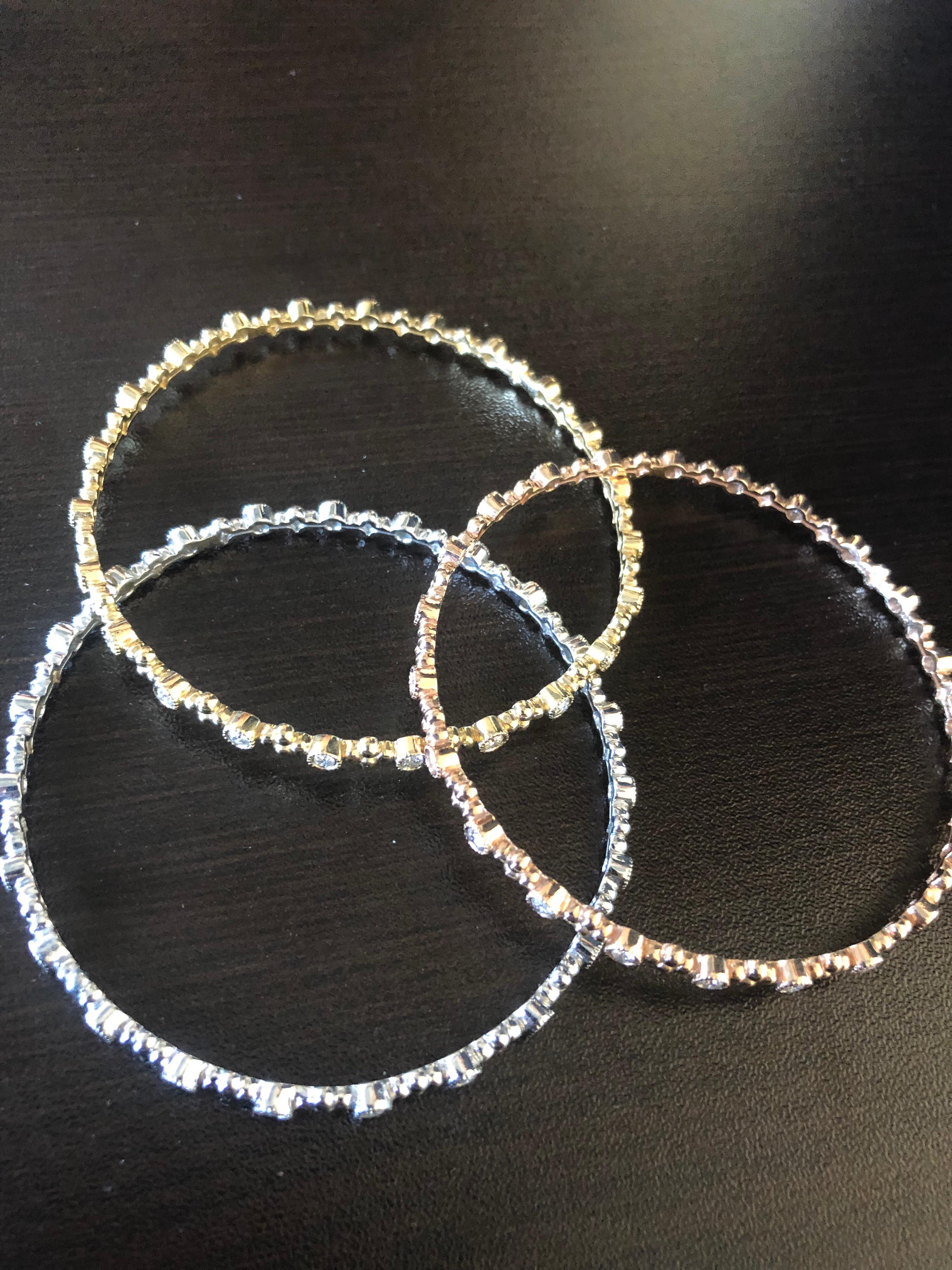 Modern 14 Karat White, Yellow, Rose Gold Diamond Bangles For Sale