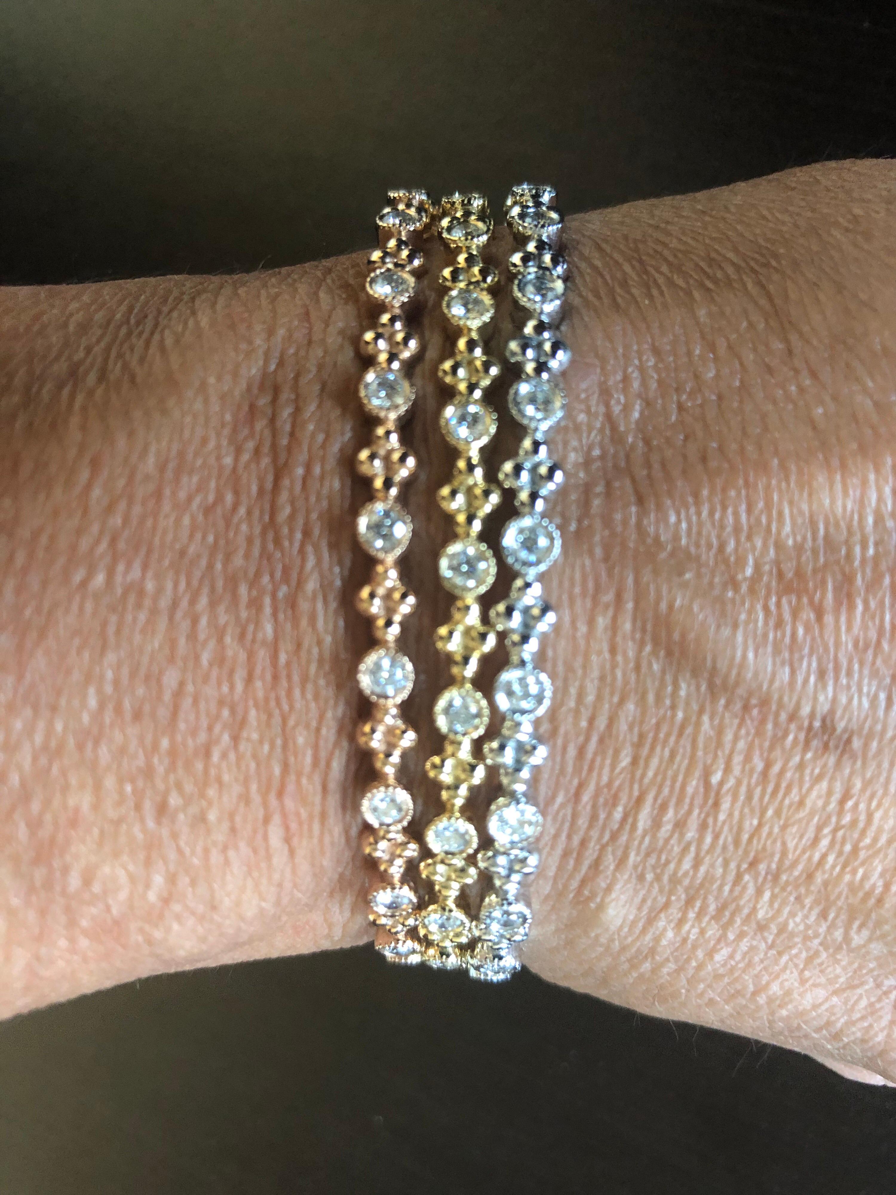 14 Karat White, Yellow, Rose Gold Diamond Bangles In New Condition For Sale In Great Neck, NY