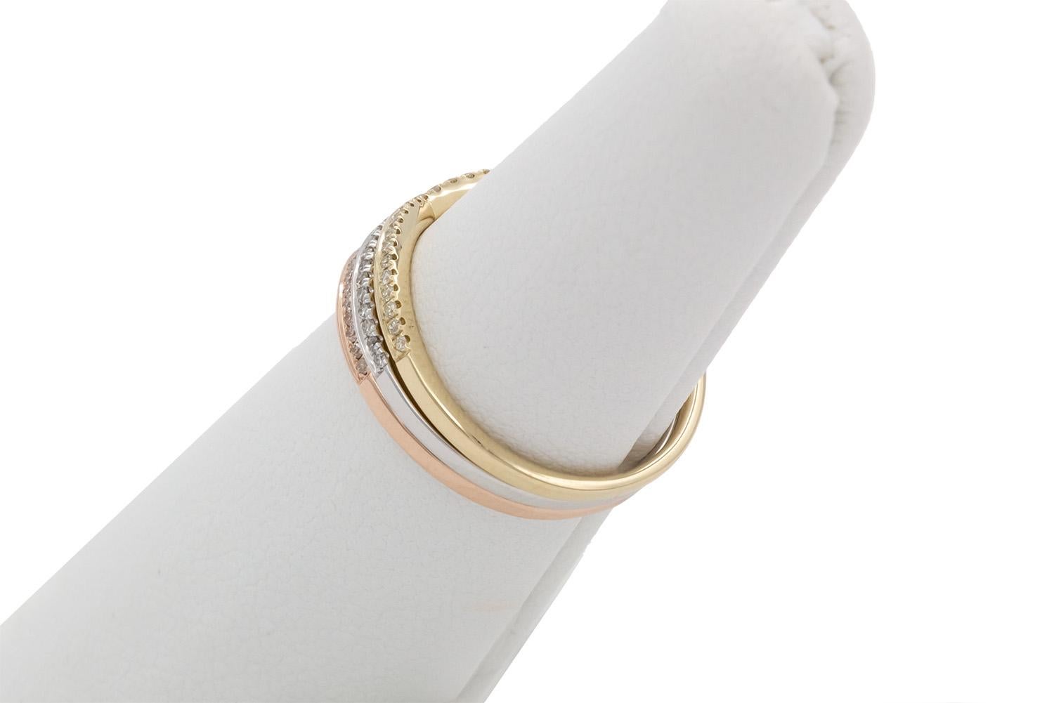 14k White Yellow & Rose Gold Diamond Chevron Stacking Fashion Rings For Sale 1