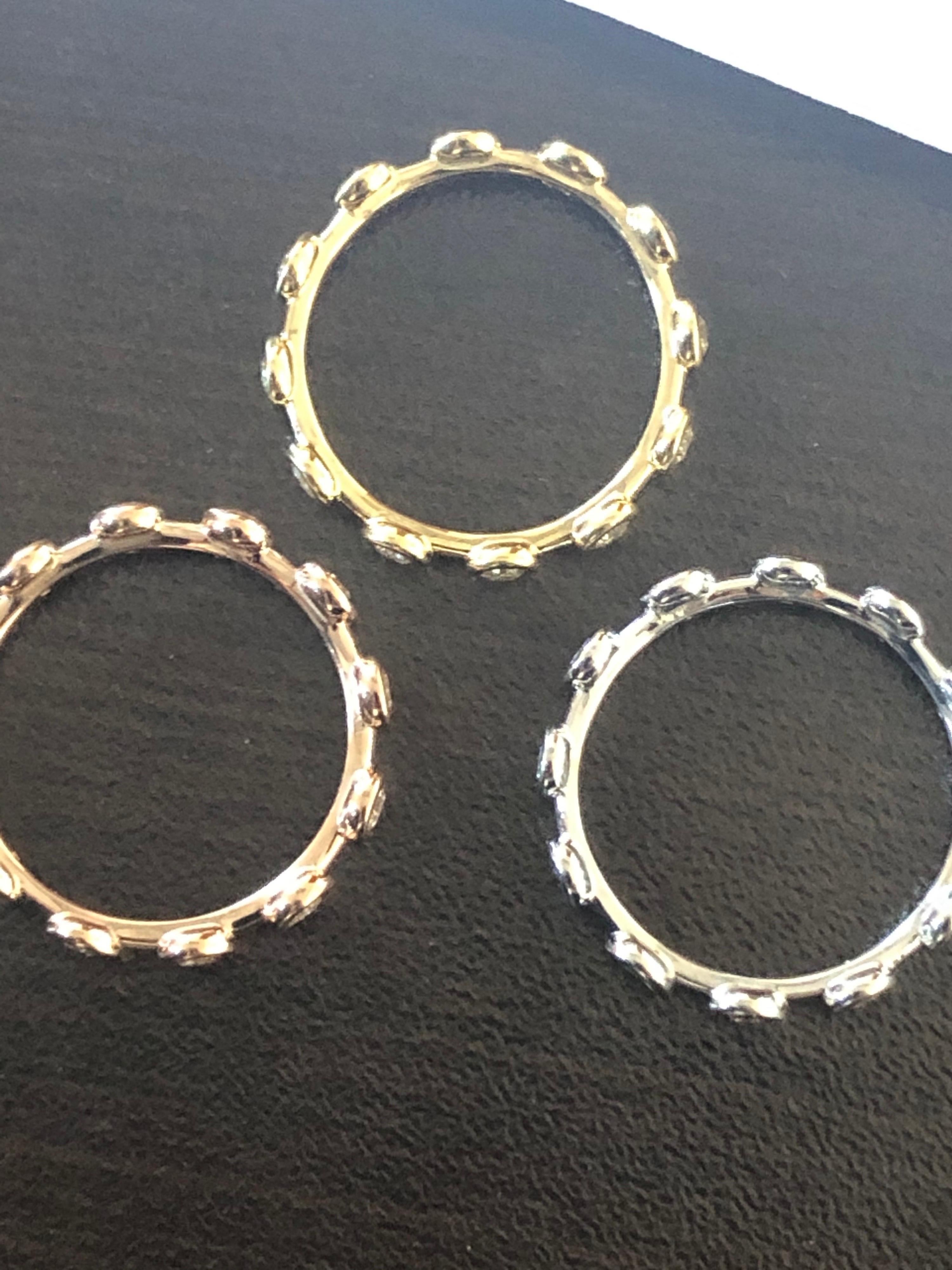 Women's 14 Karat White, Yellow, Rose Gold Diamond Stack Bezel Rings For Sale