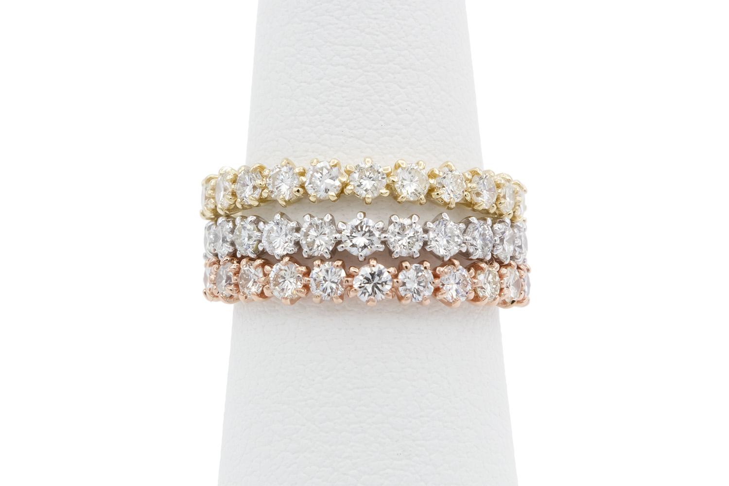 14k White Yellow & Rose Gold Diamond Stacking Fashion Rings 1.55ctw G-H/VS-SI For Sale 6