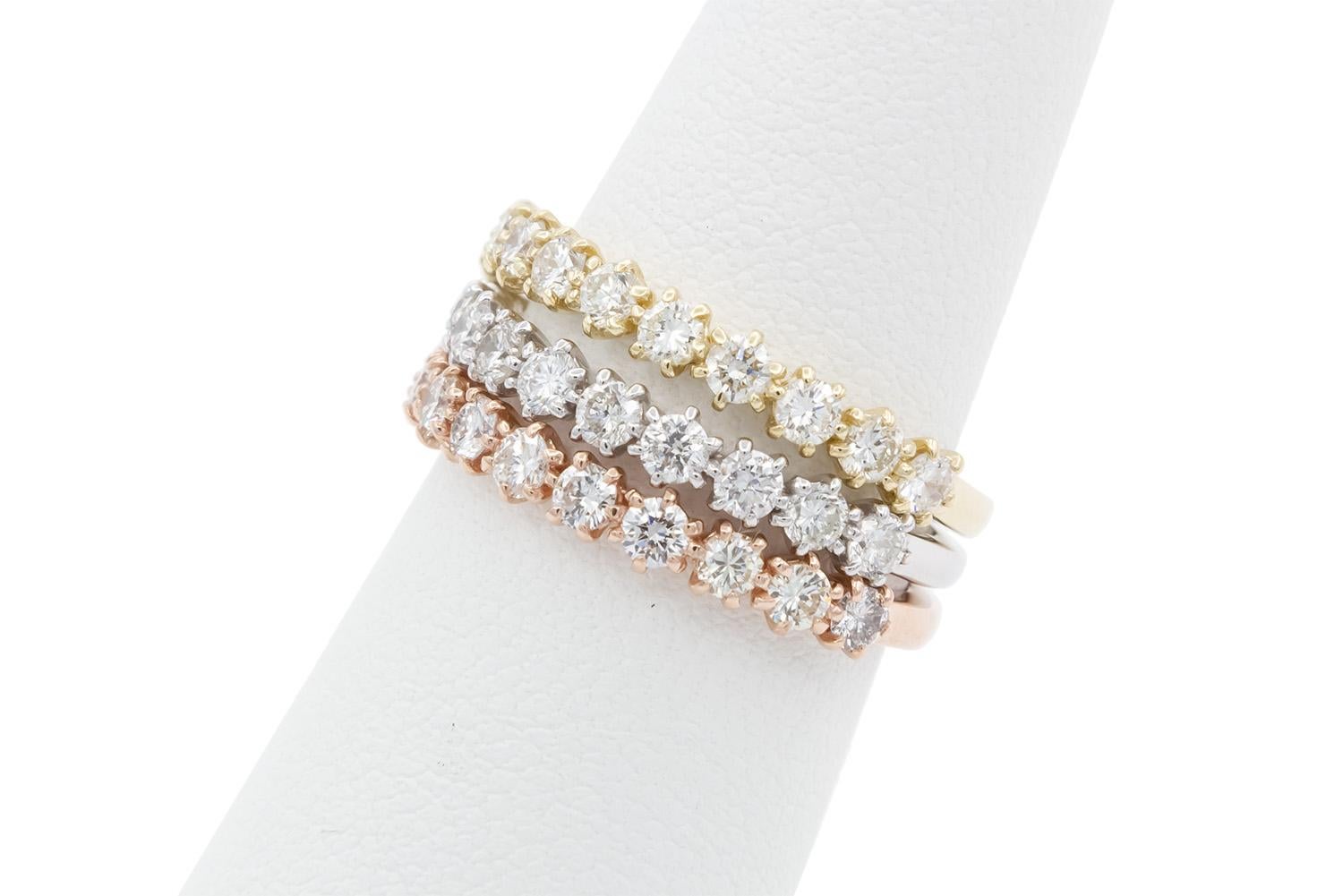 14k White Yellow & Rose Gold Diamond Stacking Fashion Rings 1.55ctw G-H/VS-SI For Sale 7