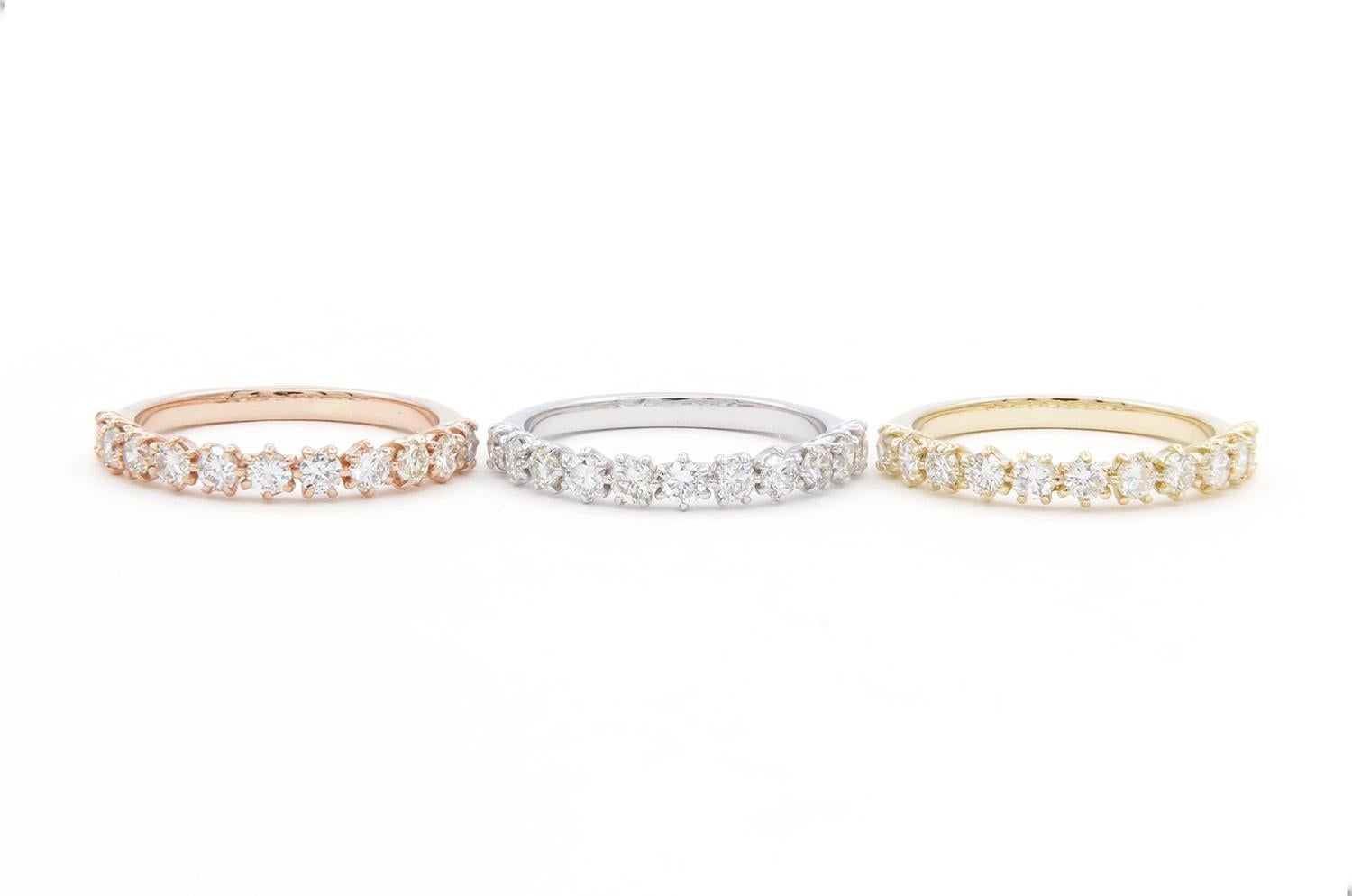 14k White Yellow & Rose Gold Diamond Stacking Fashion Rings 1.55ctw G-H/VS-SI For Sale 2