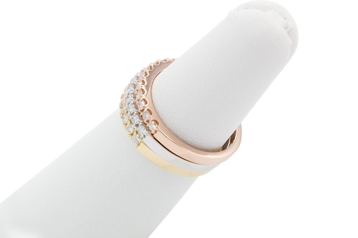 14k White Yellow & Rose Gold U Pave Diamond Stacking Fashion Rings 0.80ctw For Sale 5
