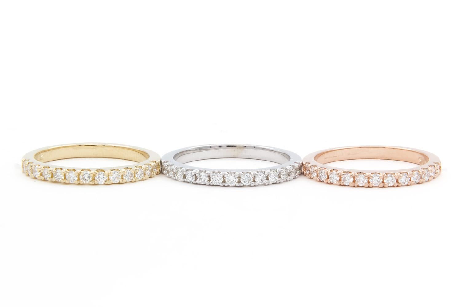 14k Weiß Gelb & Rose Gold U Pave Diamant Stacking Mode Ringe 0,80ctw für Damen oder Herren im Angebot