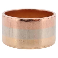 14k Wide Cigar band. W.R.&Co Vintage Tricolor Gold Ring. White Yellow Rose Gold