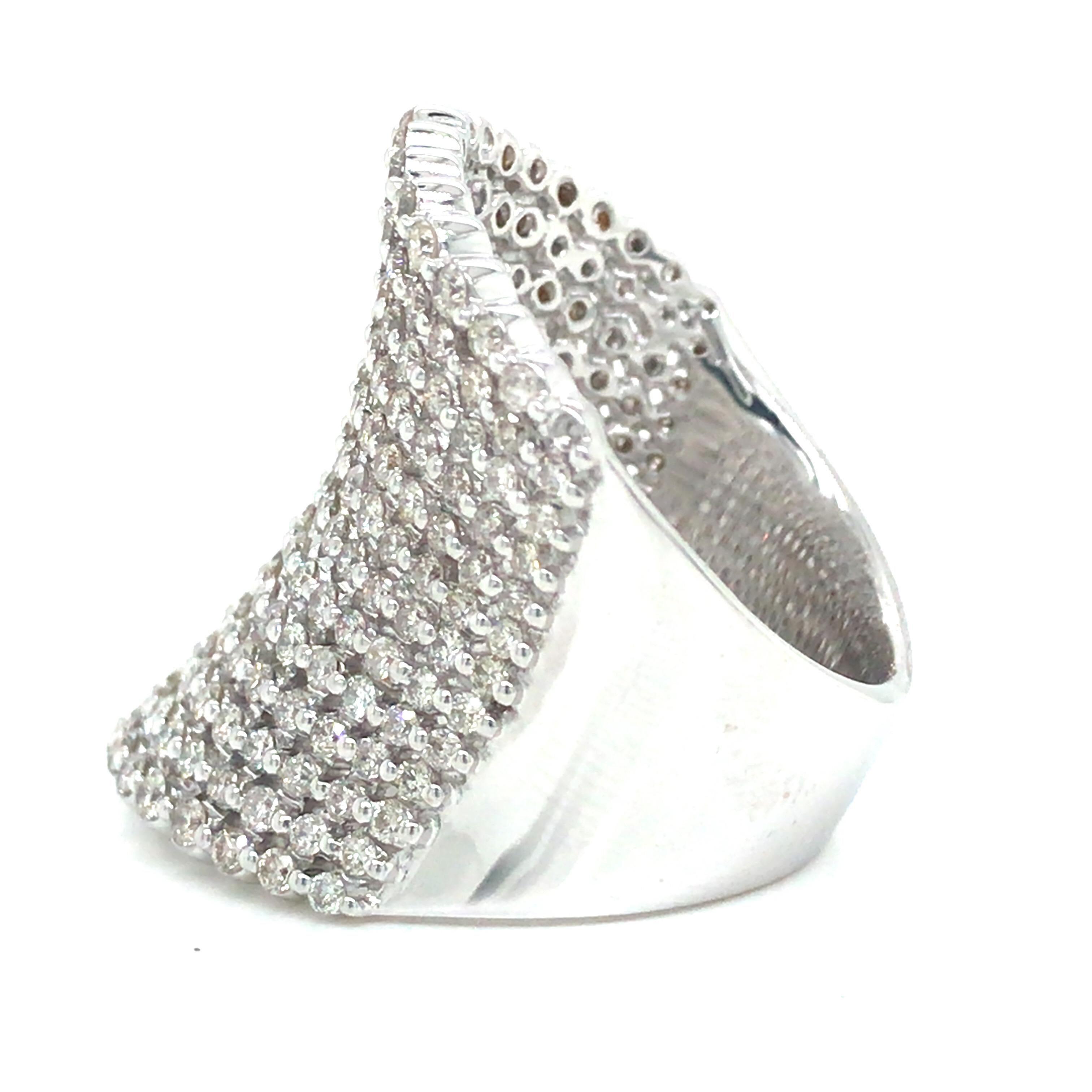 Wide Rows Bands 14K Wide Diamond Multi Row Band White Gold For Sale at 1stDibs