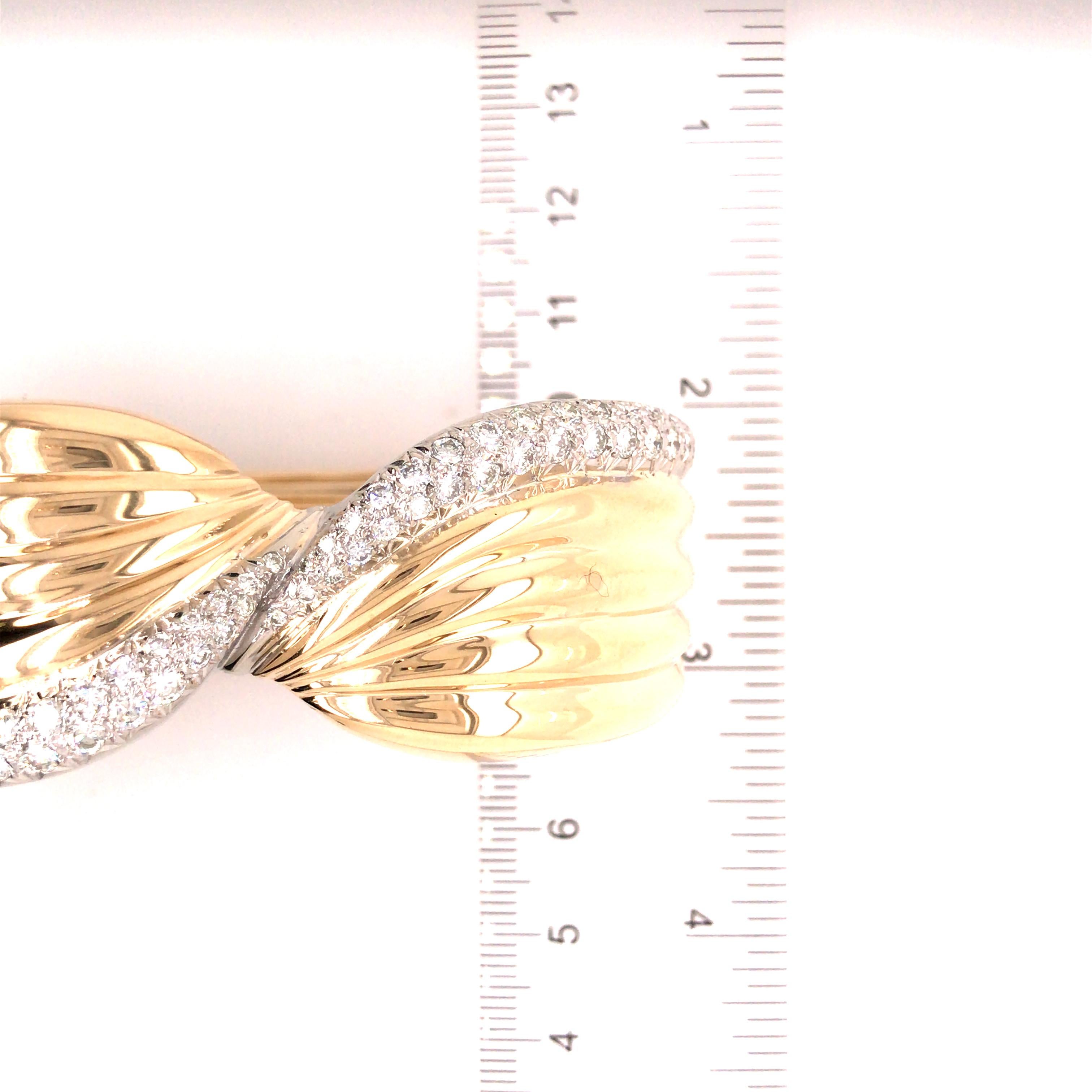14K Wide Diamond Twist Cuff Two-Tone Gold For Sale 5
