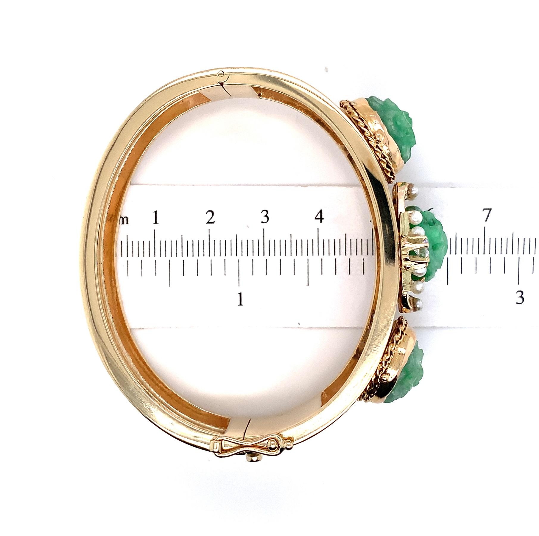 14K Wide Heavy Gold Bangle Bracelet with Jade 2