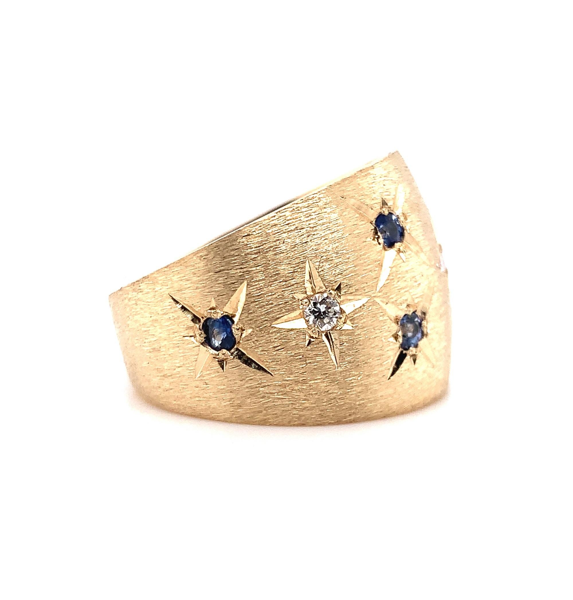 Moderne Bague jonc large en saphir lourd et diamant 14 carats en vente