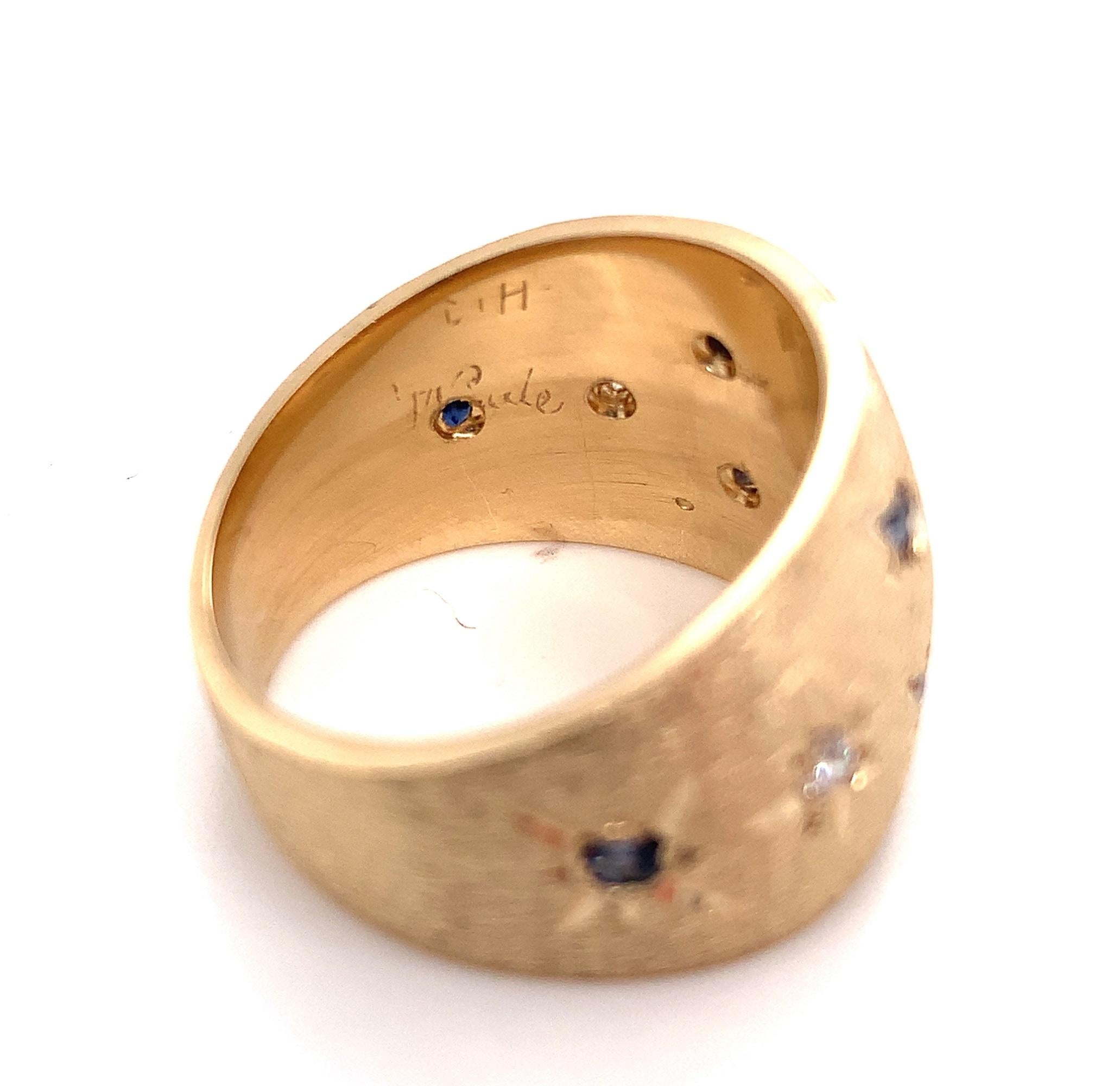 Bague jonc large en saphir lourd et diamant 14 carats Unisexe en vente