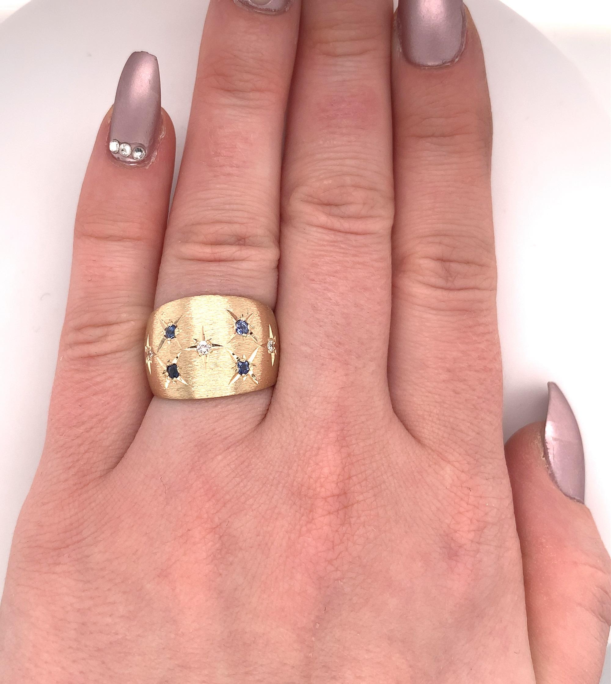 Bague jonc large en saphir lourd et diamant 14 carats en vente 1