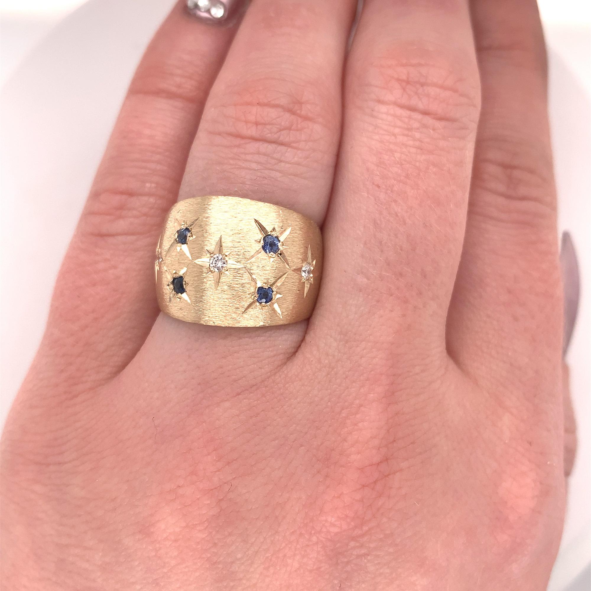 Bague jonc large en saphir lourd et diamant 14 carats en vente 2