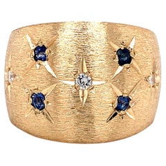 Anello a fascia larga e pesante con zaffiro e diamante 14K