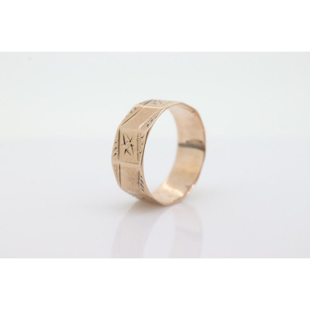 Women's or Men's 14k Wide LEAF Ornate engraved band. 14k Rose Gold Vintage Victorian Cigar band For Sale