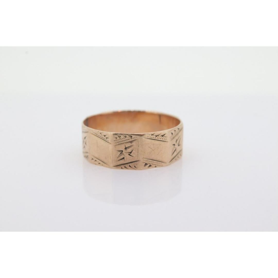 14k Wide LEAF Ornate engraved band. 14k Rose Gold Vintage Victorian Cigar band For Sale 1