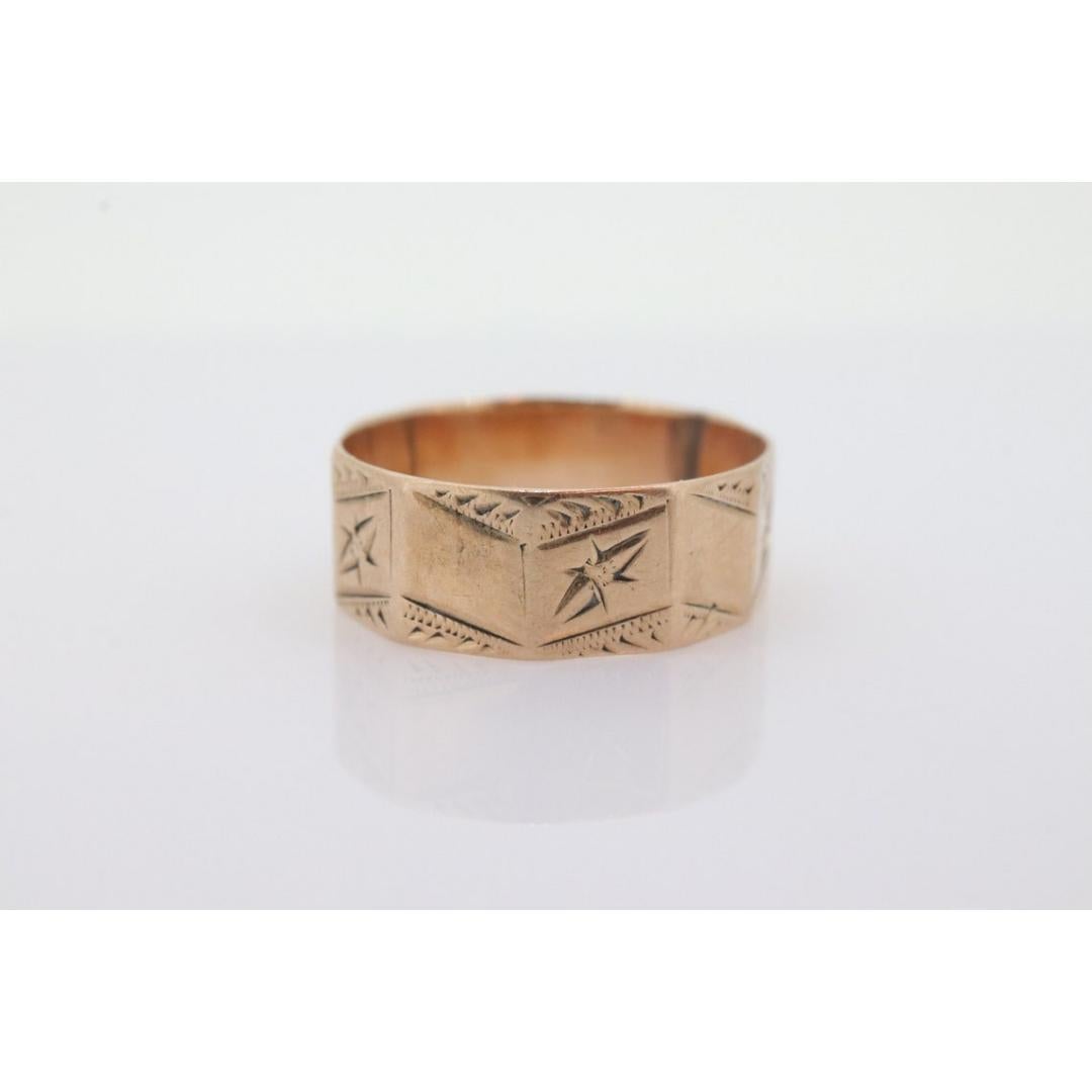 14k Wide LEAF Ornate engraved band. 14k Rose Gold Vintage Victorian Cigar band For Sale 4
