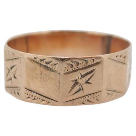 14k Wide LEAF Ornate engraved band. 14k Rose Gold Vintage Victorian Cigar band
