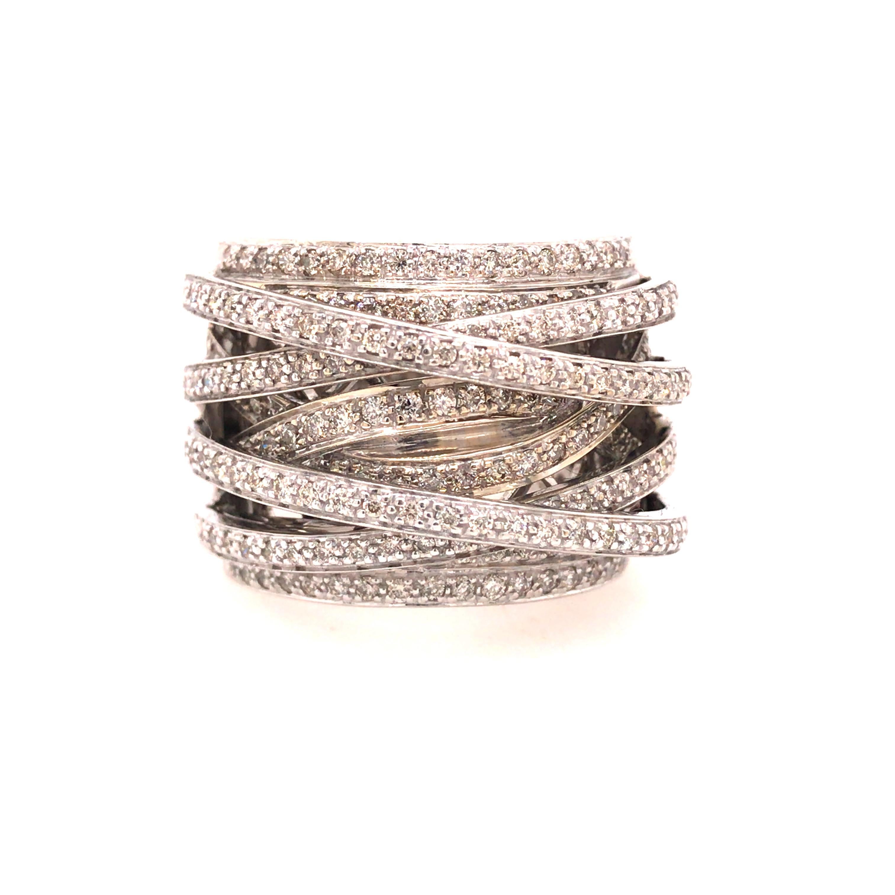 Women's or Men's 14K Wide Multi-Row Diamond Band White Gold