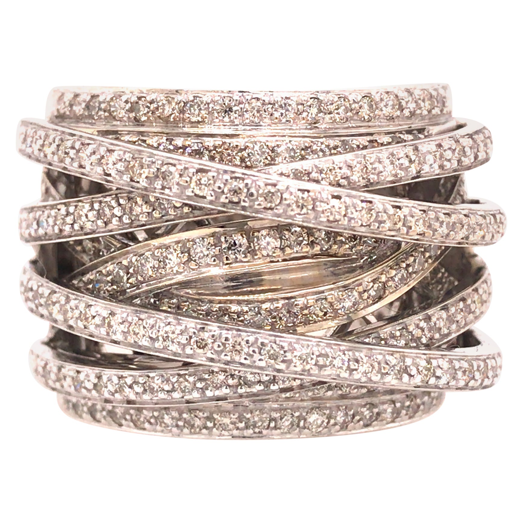14K breites mehrreihiges Diamantband Weißgold
