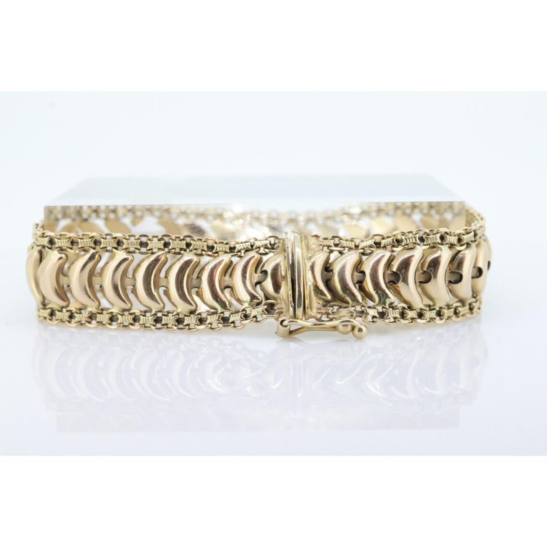 Women's 14k Wide Textured Bismark Bracelet. Italian Made 14k Yellow Gold Bracelet. For Sale