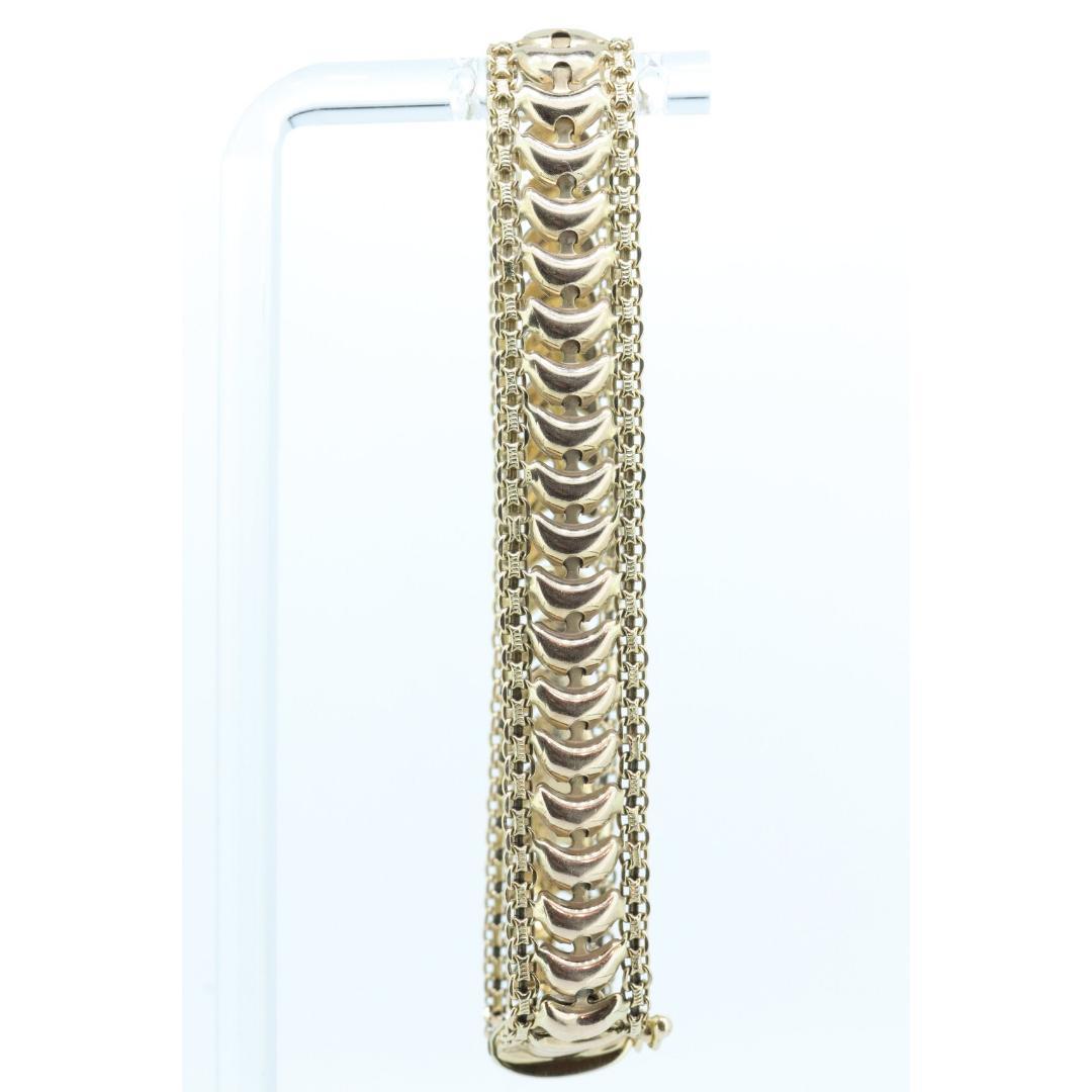 14k Wide Textured Bismark Bracelet. Italian Made 14k Yellow Gold Bracelet. For Sale 1