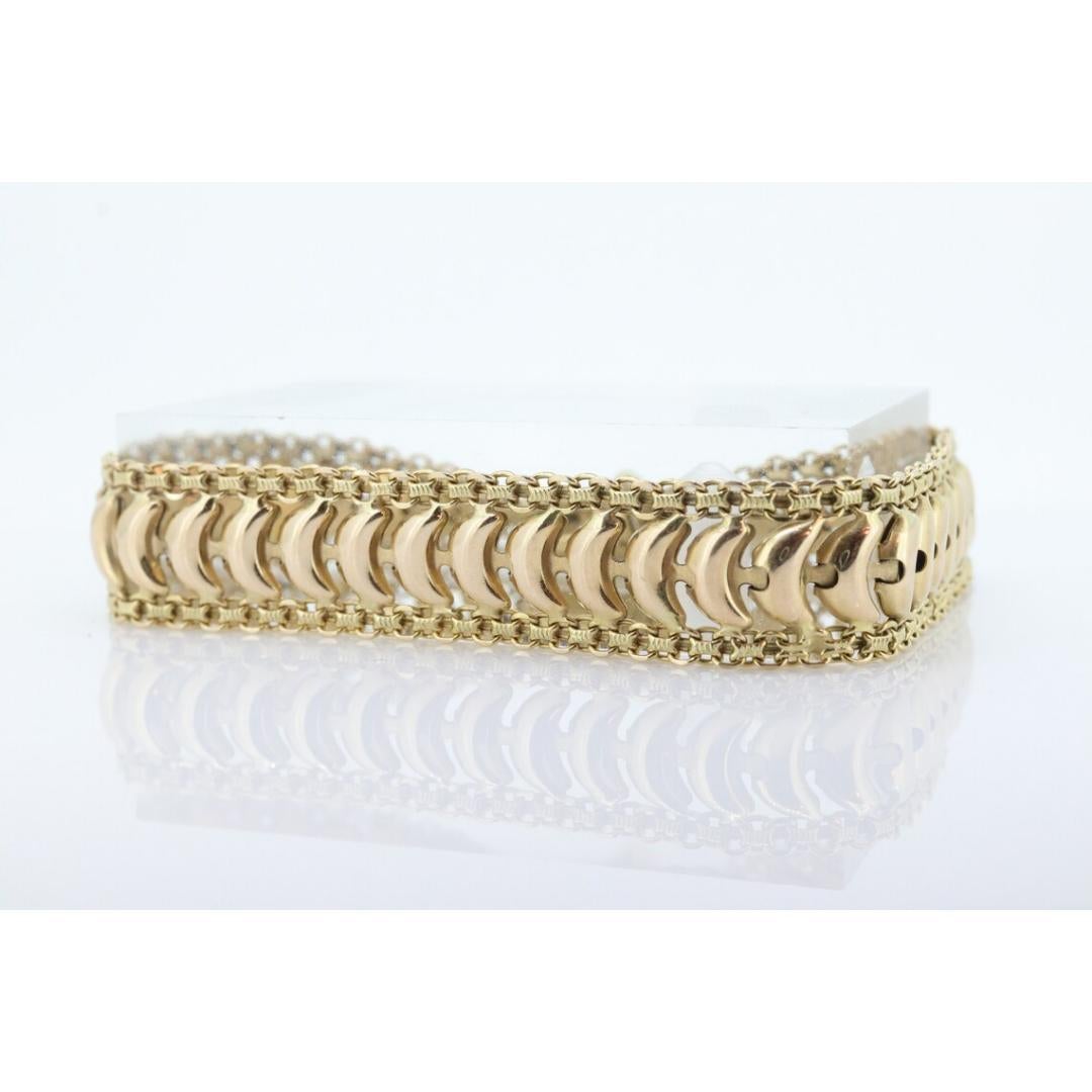 14k Wide Textured Bismark Bracelet. Italian Made 14k Yellow Gold Bracelet. For Sale 2