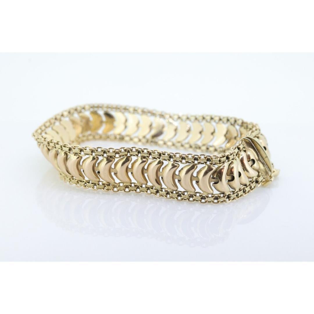 14k Wide Textured Bismark Bracelet. Italian Made 14k Yellow Gold Bracelet. For Sale 3