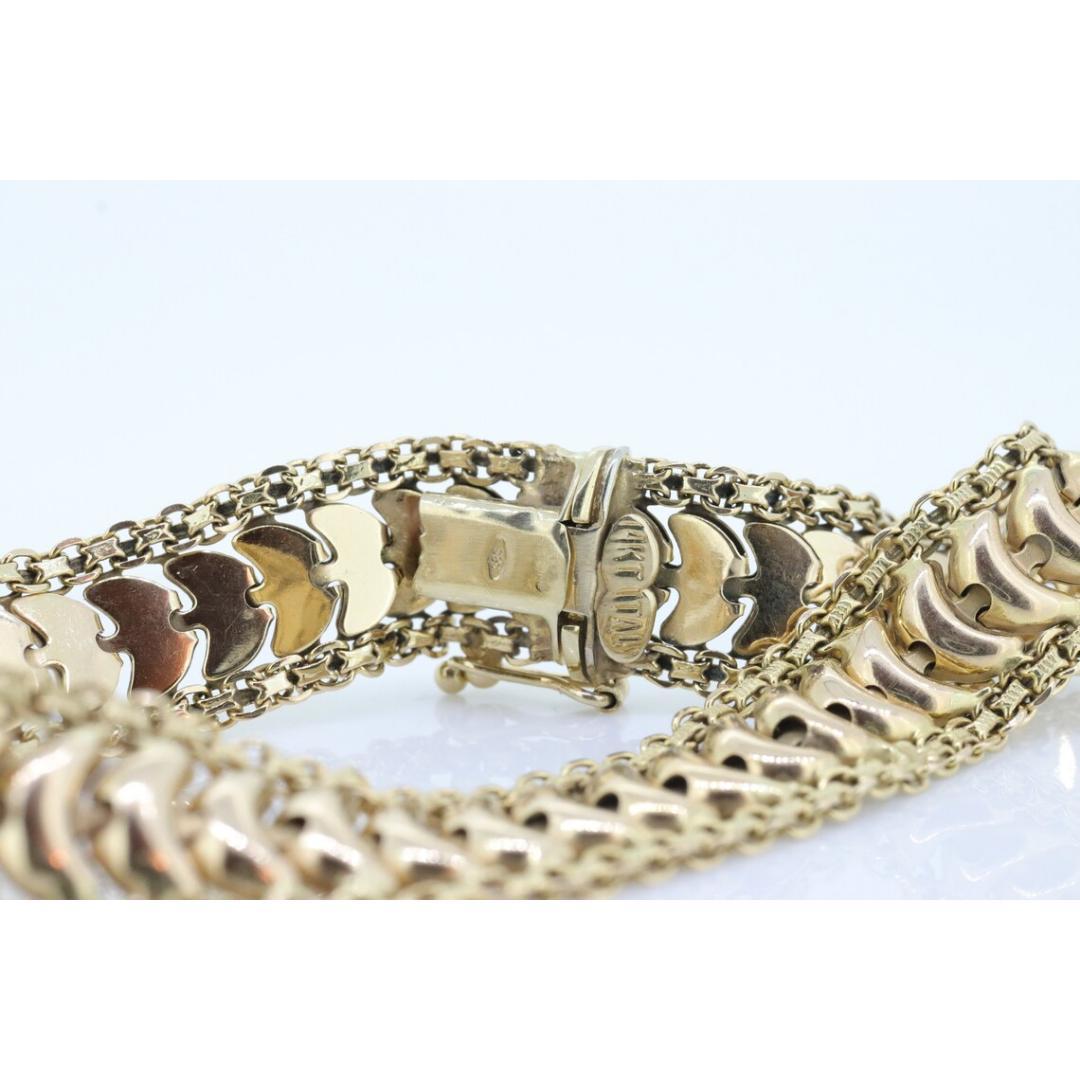 14k Wide Textured Bismark Bracelet. Italian Made 14k Yellow Gold Bracelet. For Sale 4