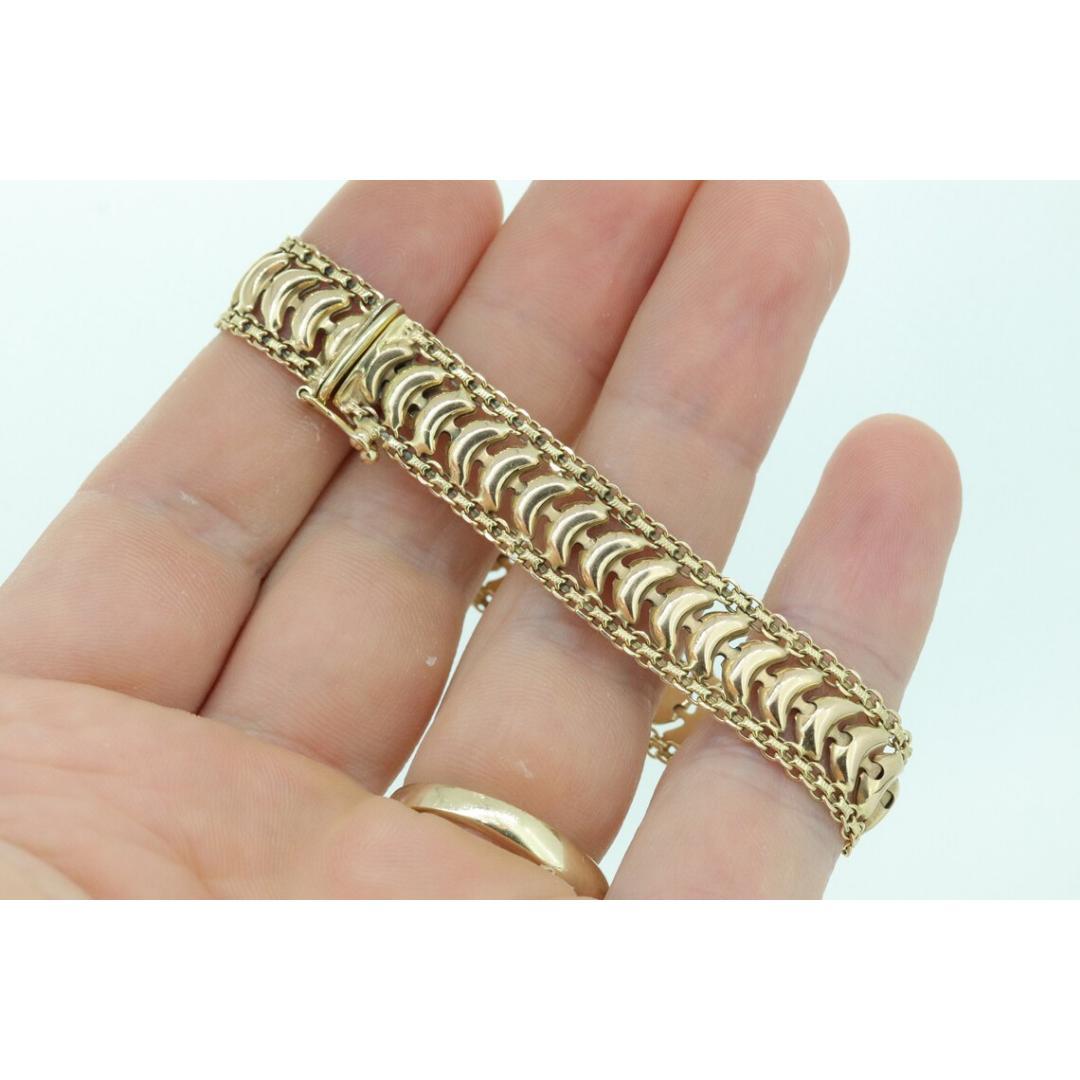 14k Wide Textured Bismark Bracelet. Italian Made 14k Yellow Gold Bracelet. For Sale 5