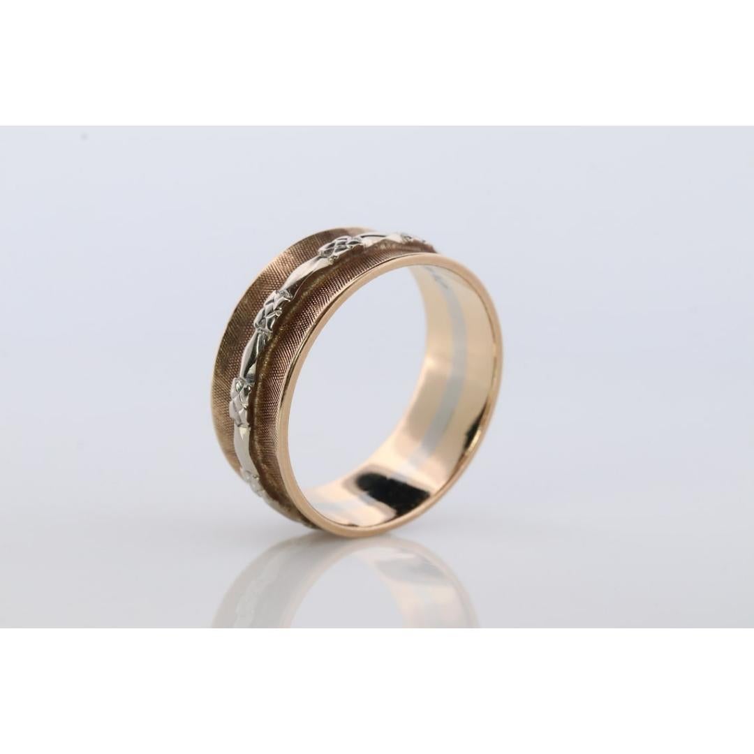 da uomo o donna Fascia larga a margherita ornata 14k. Disegno inciso a fiore d'epoca. 8 mm in vendita
