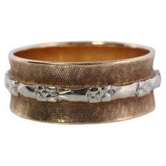 14k Wide Textured Daisy Ornate band. Vintage Flower Blossom engraved design. 8mm
