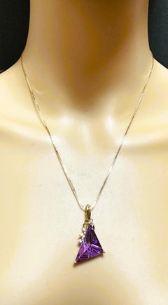 14k Y Gold 15 Carat Fantasy Cut Amethyst & .11 Carat Diamond Handmade Pendant